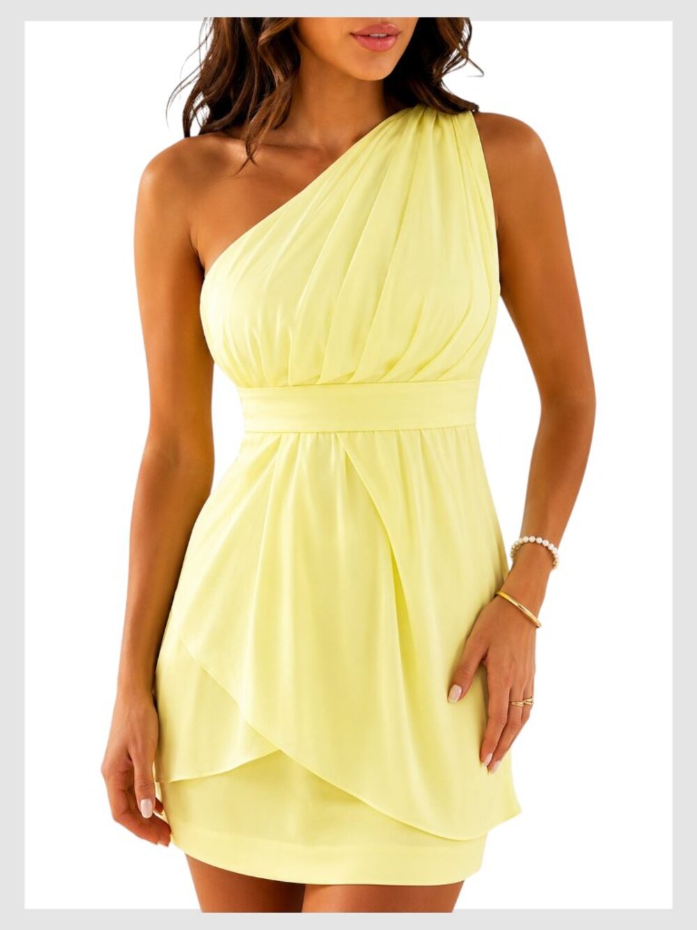 BCBGeneration One-Shoulder Mini Dress Yellow Draped XS 2